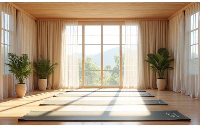 만다라 요가 스튜디오의 평화롭고 영감을 주는 내부 모습